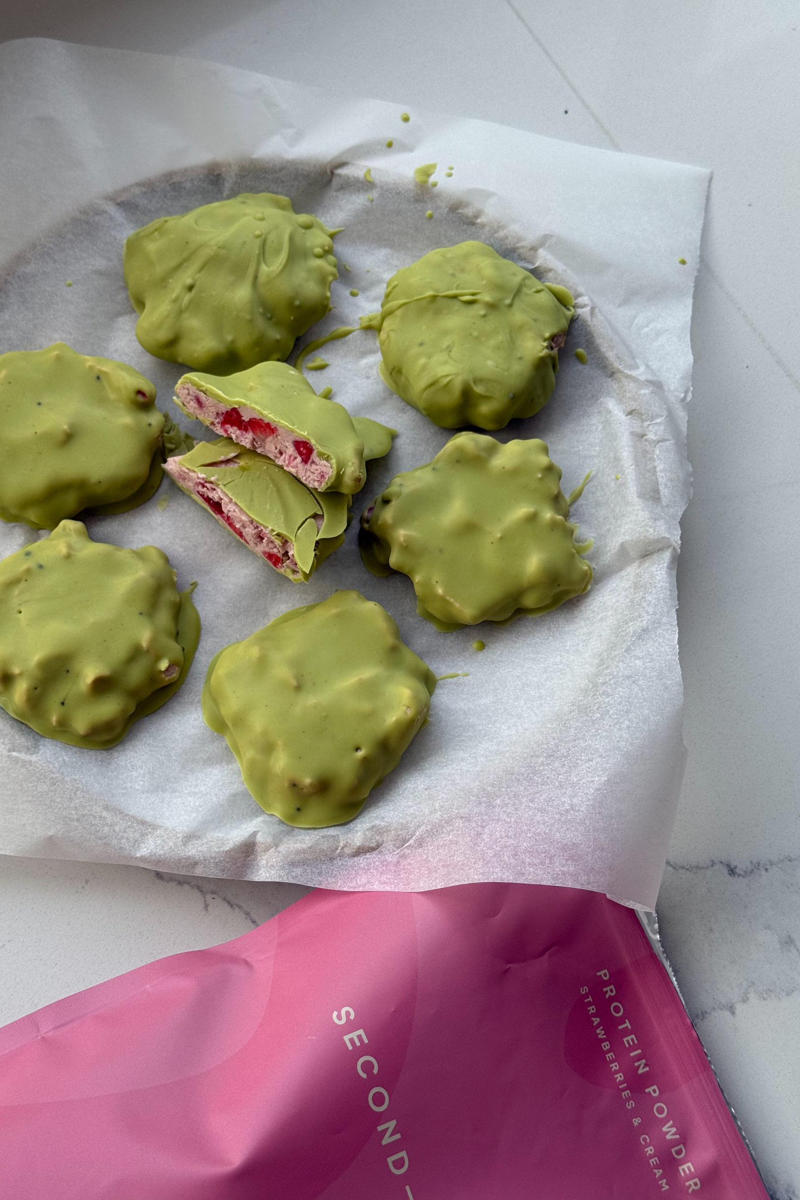 Frozen Strawberry Matcha Clusters